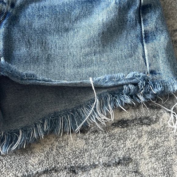 Agolde Blue Frayed Jean Shorts - Picture 5 of 10